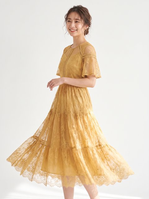 結婚式 ワンピース パーティードレス（イエロー・オレンジ系・Mサイズ）| 名古屋のレンタルドレス24DRESS