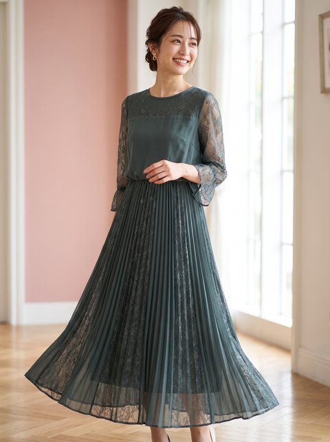 シフォンロングドレス パーティードレス ロング丈（グリーン系・Sサイズ）| 名古屋のレンタルドレス24DRESS