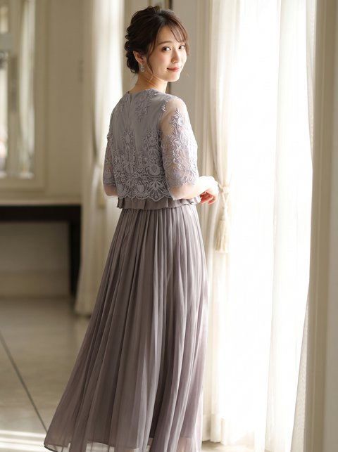 2点セット セットアップ パンツドレス（ホワイト・グレー系・Mサイズ）| 名古屋のレンタルドレス24DRESS