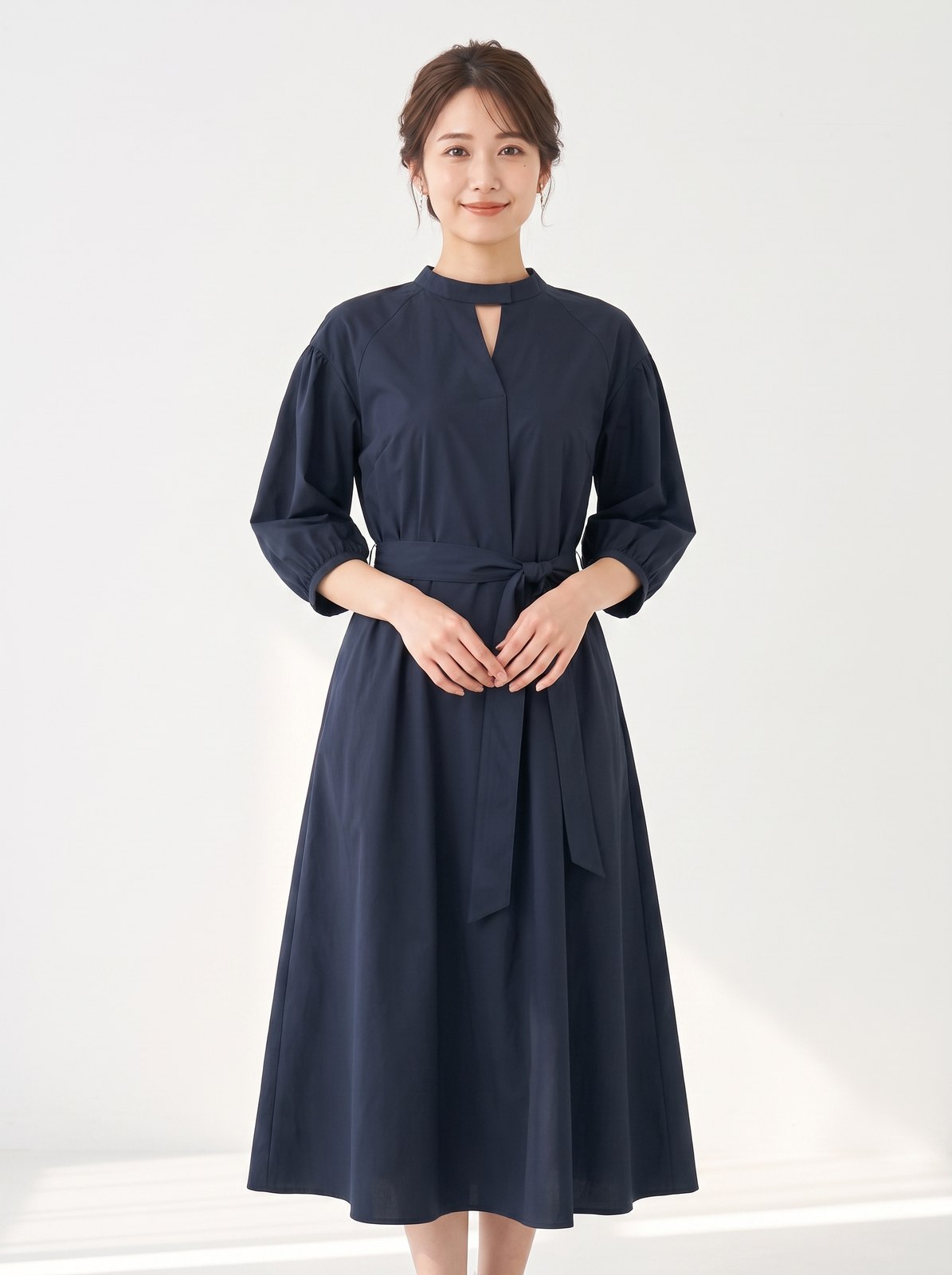 ワンピースドレス袖ありとミモレ丈タックスリーブシャツ（黒（ブラック）・Sサイズ）| 名古屋のレンタルドレス24DRESS