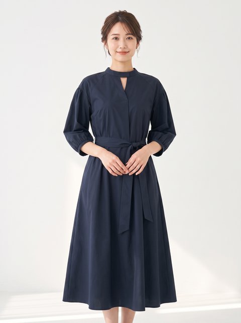ワンピースドレス袖ありとミモレ丈タックスリーブシャツ（黒（ブラック）・Sサイズ）| 名古屋のレンタルドレス24DRESS