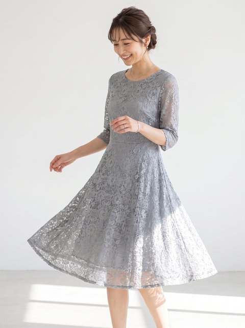 総レース パーティドレス（ホワイト・グレー系・XLサイズ）| 名古屋のレンタルドレス24DRESS