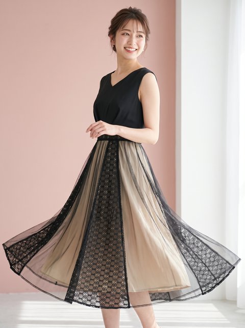 ワンピースドレスソフトチュールノースリーブ&ロング（黒（ブラック）・Mサイズ）| 名古屋のレンタルドレス24DRESS