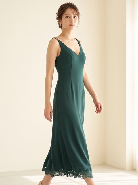 裾レース Iラインパーティードレス（グリーン系・Mサイズ）| 名古屋のレンタルドレス24DRESS