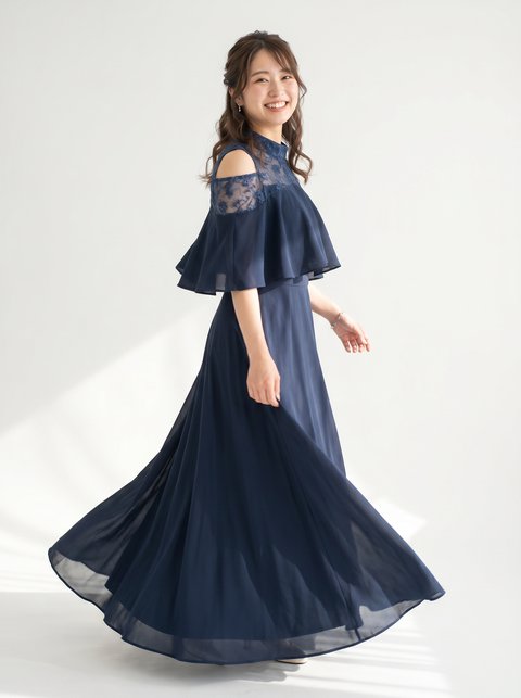 オープンショルダー ケープ風ロングドレス（その他・XLサイズ）| 名古屋のレンタルドレス24DRESS