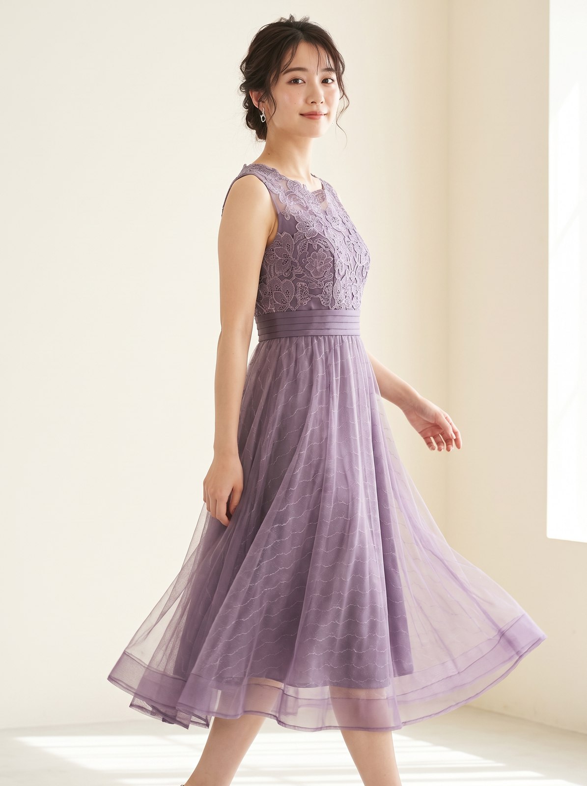 レース×ラメ入りシフォンウエスト切り替え結婚式ワンピースドレス（その他・Sサイズ）| 名古屋のレンタルドレス24DRESS