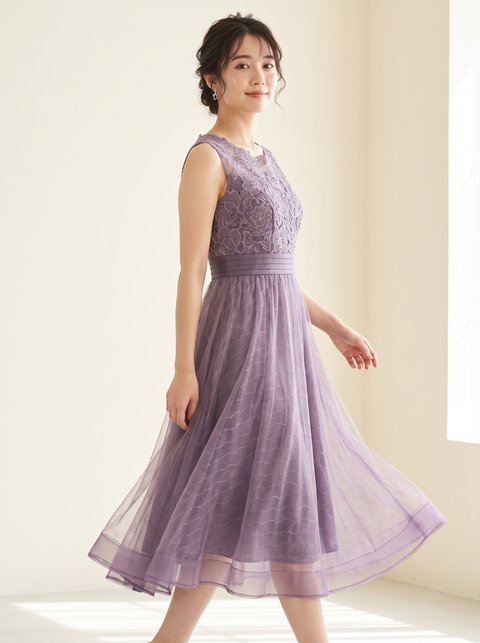 レース×ラメ入りシフォンウエスト切り替え結婚式ワンピースドレス（その他・Sサイズ）| 名古屋のレンタルドレス24DRESS