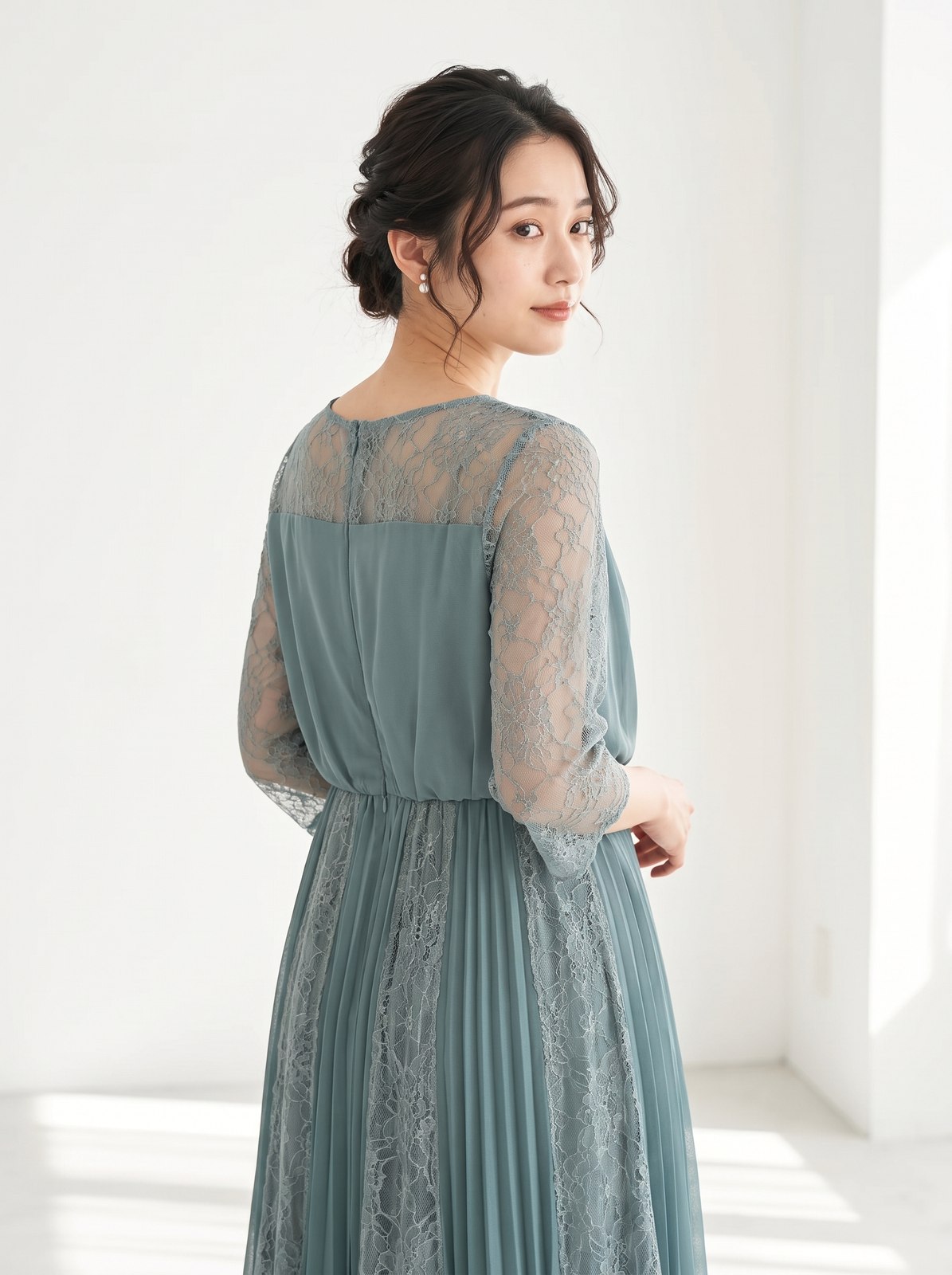 レースヨーク シフォンプリーツロングドレス(その他・XLサイズ)| 名古屋のレンタルドレス24DRESS