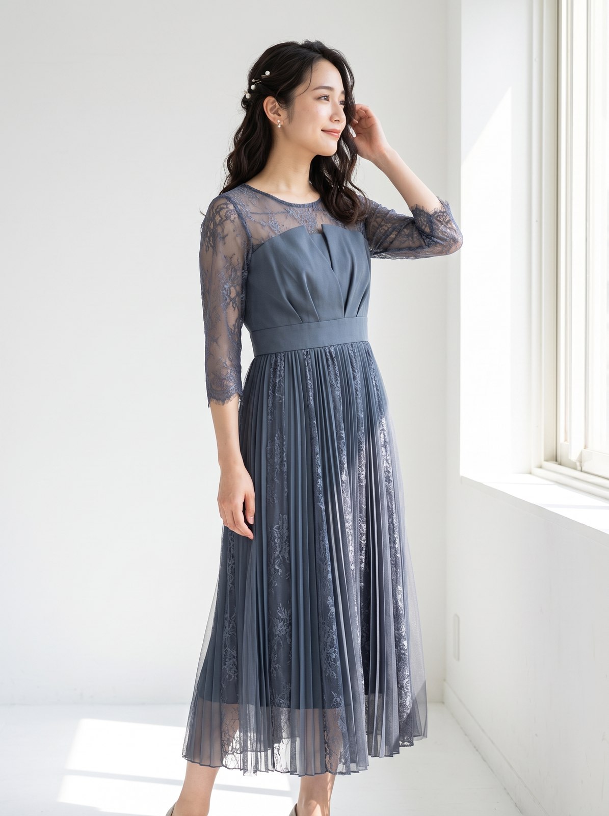 ビスチェ風切り替え レース×プリーツドレス（その他・Mサイズ）| 名古屋のレンタルドレス24DRESS
