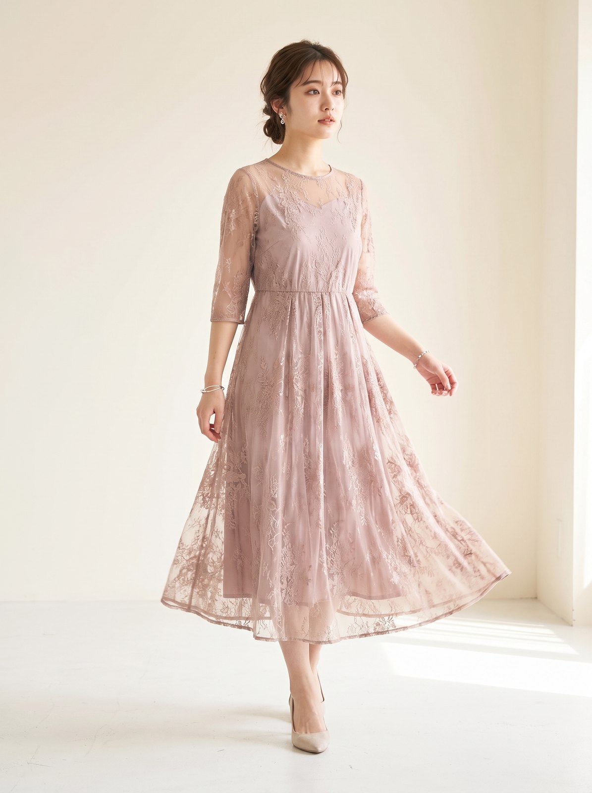 バックダブルリボン2ピースドレス（レッド・ピンク系・Sサイズ）| 名古屋のレンタルドレス24DRESS