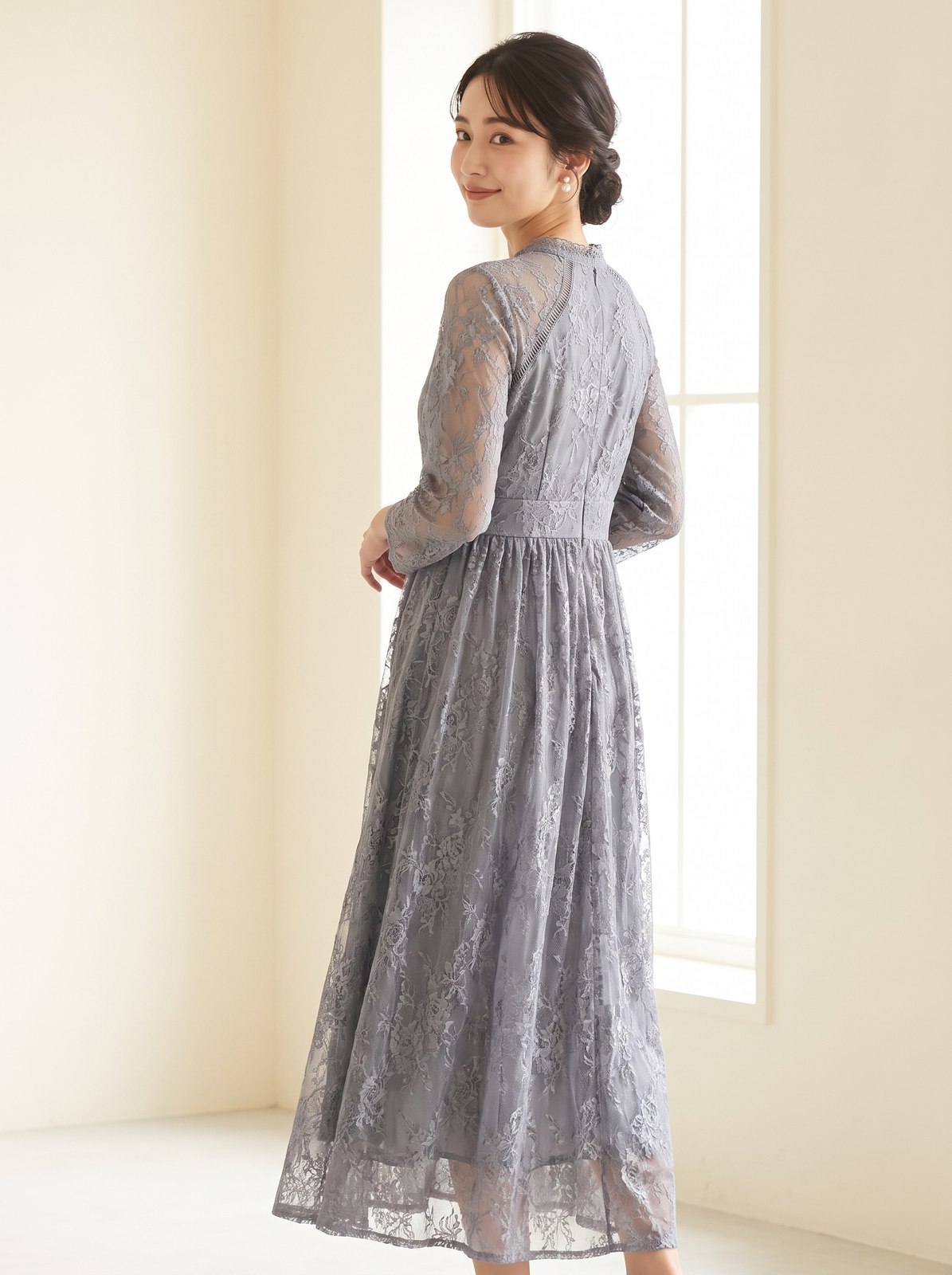 総レース長袖 ギャザーパーティードレス（その他・Mサイズ）| 名古屋のレンタルドレス24DRESS