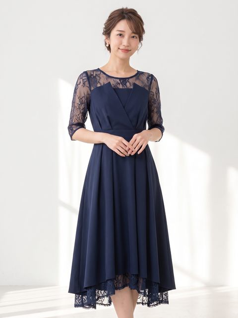 レース切り替え フィッシュテールドレス（ネイビー・ブルー系・Lサイズ）| 名古屋のレンタルドレス24DRESS