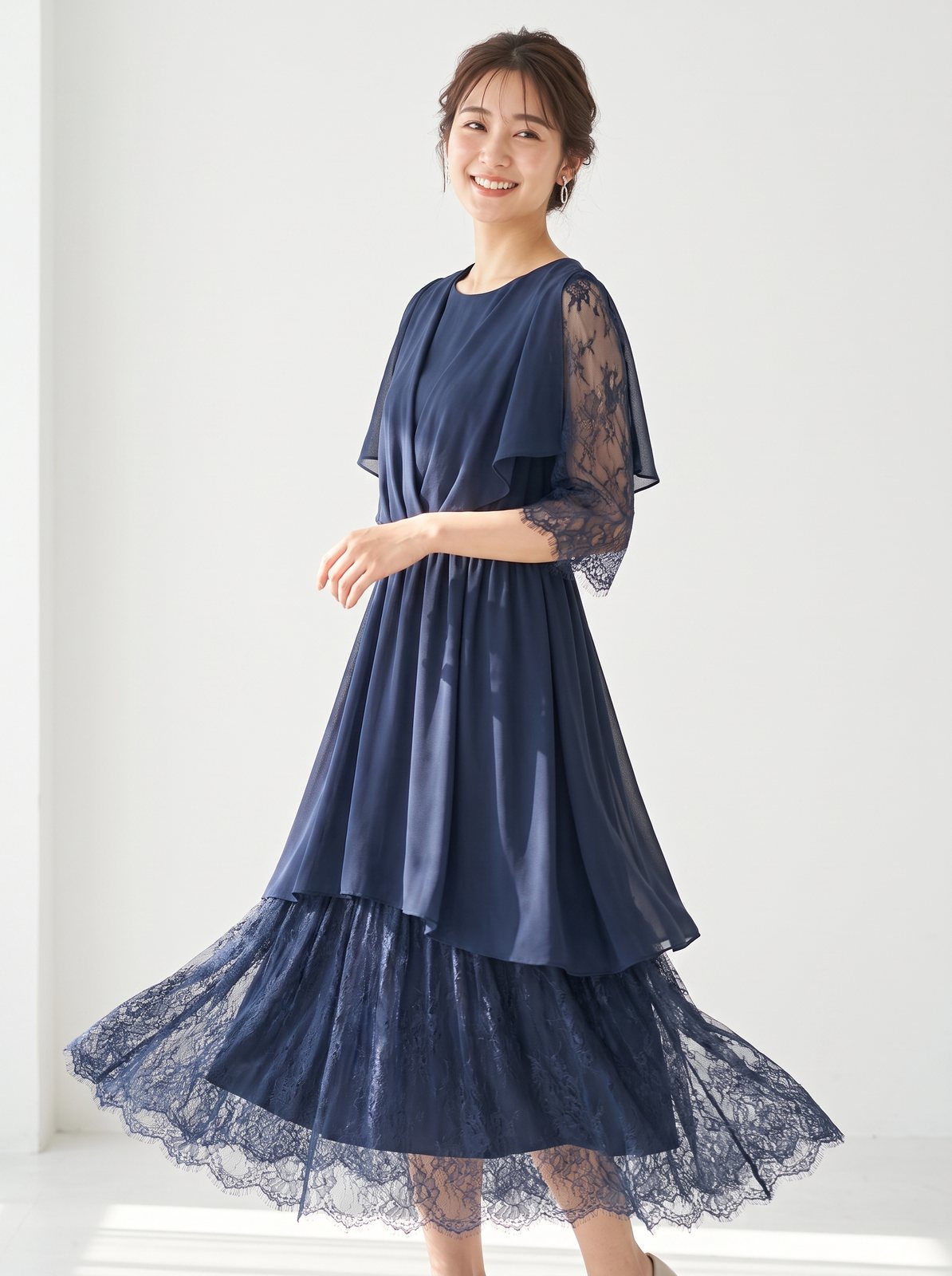 カシュクール風シフォンドレス（ネイビー・ブルー系・XLサイズ）| 名古屋のレンタルドレス24DRESS