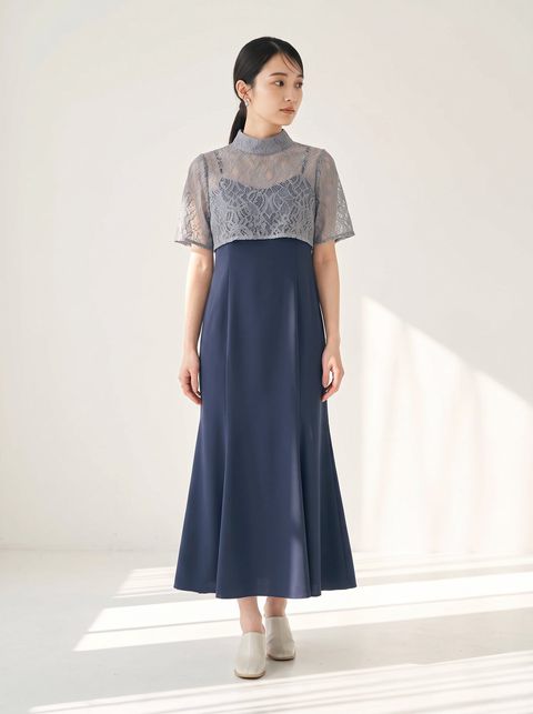 3wayレースボレロ&マーメイドキャミドレス（ネイビー・ブルー系・Mサイズ）| 名古屋のレンタルドレス24DRESS