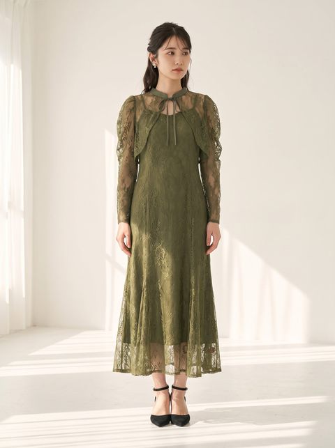 3way レースボレロセット 結婚式 オケージョン ドレス（グリーン系・Mサイズ）| 名古屋のレンタルドレス24DRESS