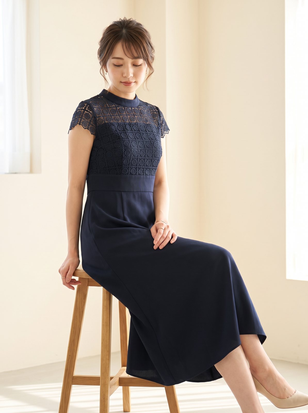 クロシェレース マーメイドドレス（ネイビー・ブルー系・Mサイズ）| 名古屋のレンタルドレス24DRESS