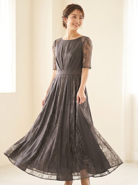 レース切り替え フレアロングドレス（レッド・ピンク系・Sサイズ）| 名古屋のレンタルドレス24DRESS